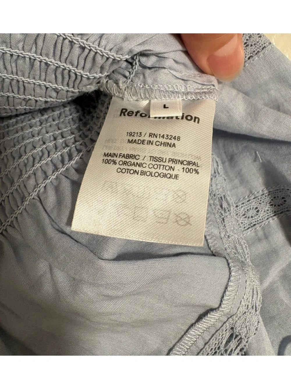 New Reformation Roland Light Blue Square Neck Fitted Ruffle Top Sz L MSRP: $168